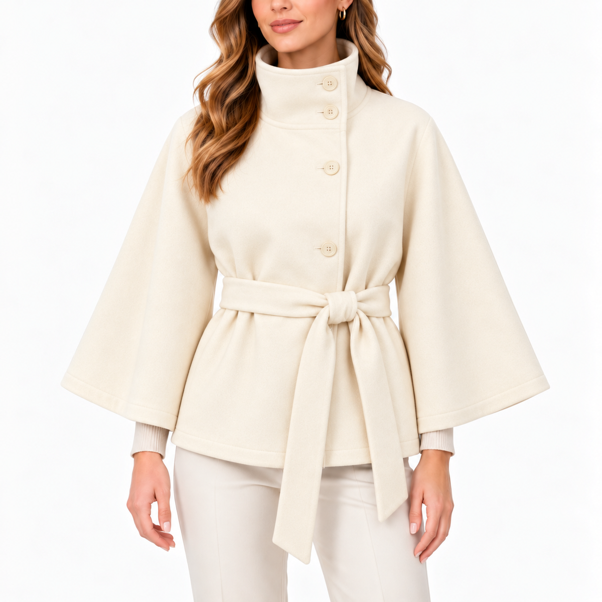 Daisy  - High Collar Belted Cape Jacket