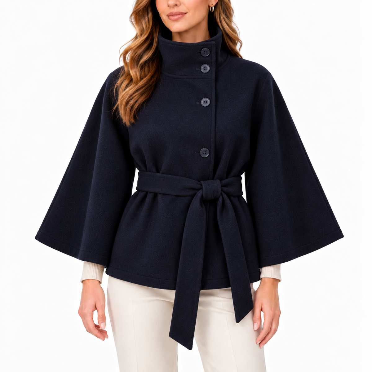 Daisy  - High Collar Belted Cape Jacket