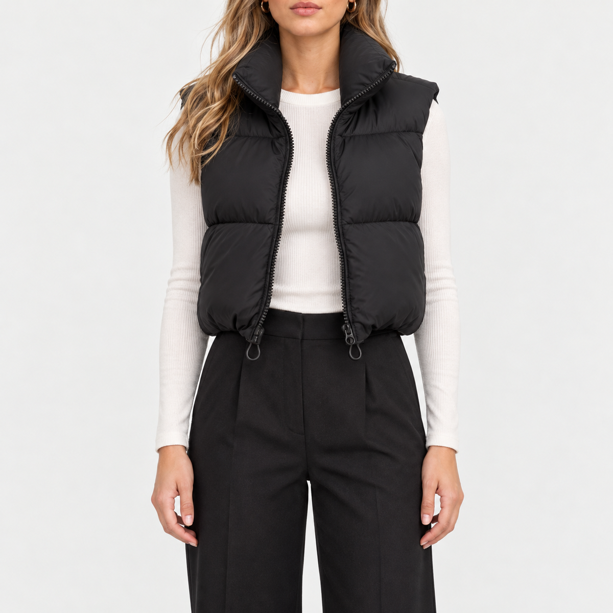 Desiree  - Cropped Stand Collar Puffer Vest