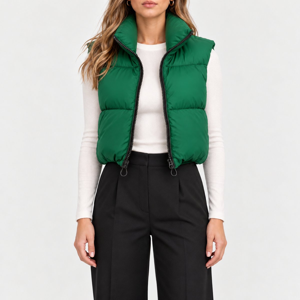 Desiree  - Cropped Stand Collar Puffer Vest