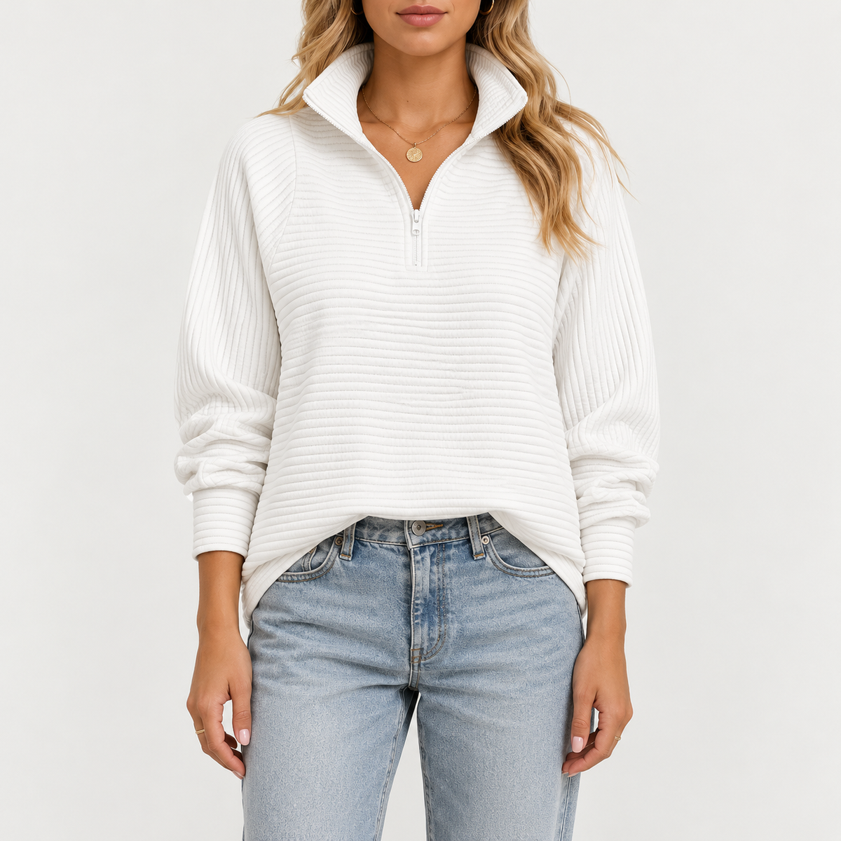 Selene – Quarter-Zip Ribbed Funnel Neck Sweater